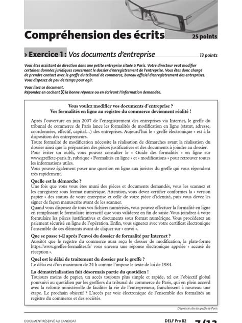 Delf Pro B2 Comprehension Des Ecrits Exercice 1 Médicament Paris