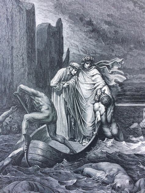 1870 Dantes Inferno Original Antique Gustave Dore Engraving Mounted