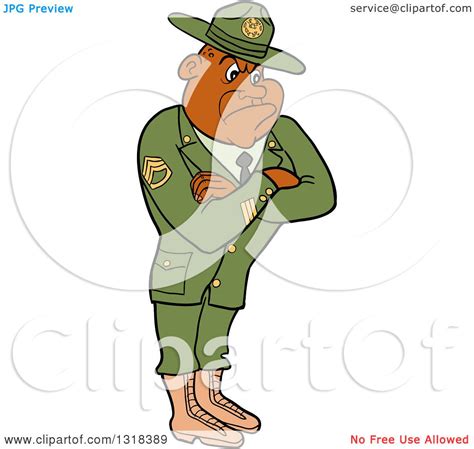Clipart Of A Cartoon Black Male Army Sergeant With Folded Arms Looking