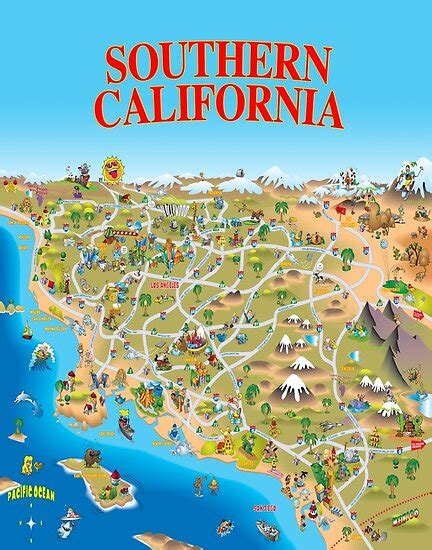 Cartoon Map Of Southern California Leggings By Dave Stephens Redbubble