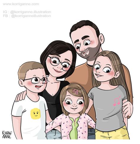 Portrait Famille Illustré Personnalisé Dessin Famille Portraits De