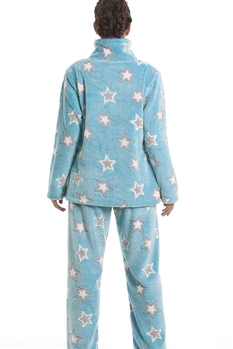 Aqua Blue Supersoft Fleece Star Print Pyjama Set