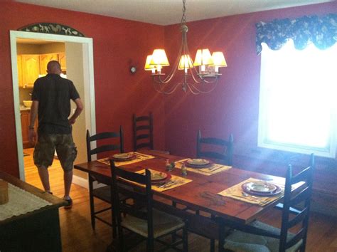 Red Dining Room Goes Weimaraner Happily Barefoot