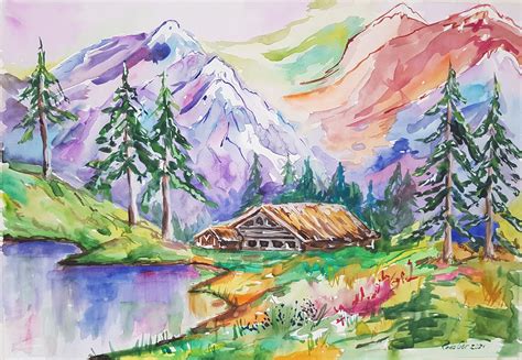 Yellowstone National Park Painting Original Watercolor Art Montana