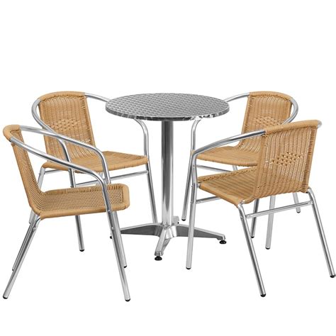 Buy 235 Round Aluminum Indoor Outdoor Table Set W 4 Rattan Chairs In