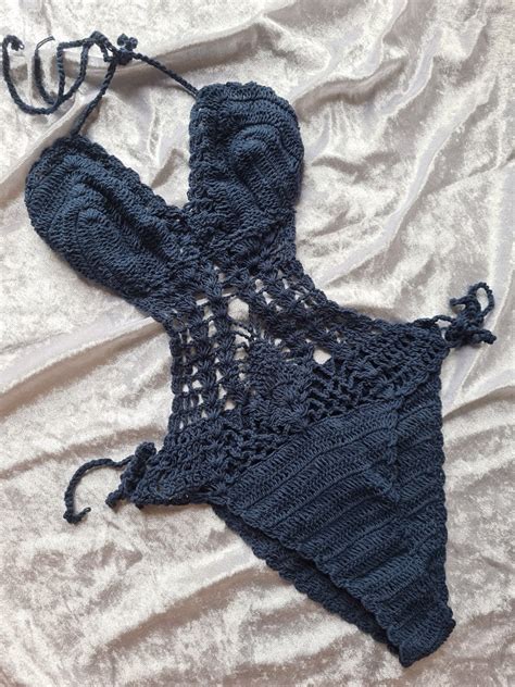 bn crochet monokini bikini one piece navy blue women s fashion swimwear bikinis and swimsuits
