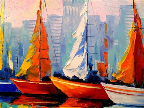 Sailboats In The Bay Paintings By Olha Darchuk
