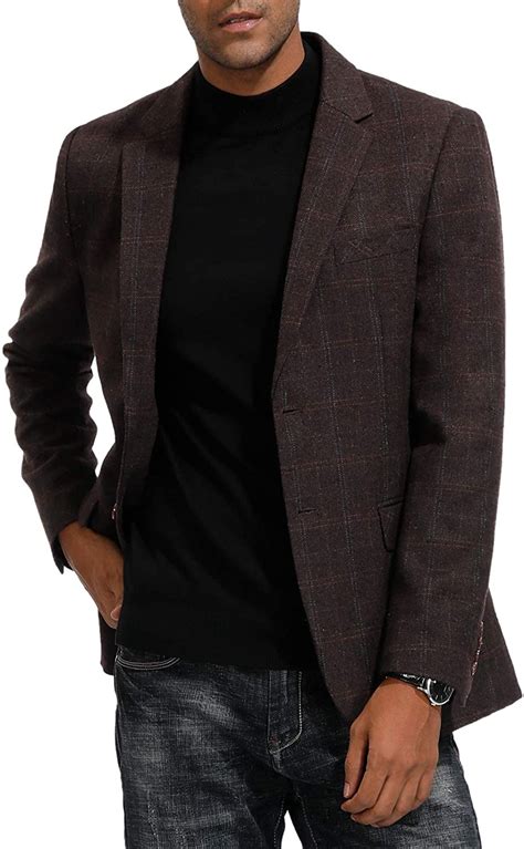 Pj Paul Jones Mens Wool Blend Blazer Suits Jacket Slim Fit Plaid Sport