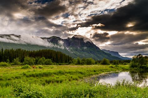 Valley Hemsedal Norway Mountains Trees River Landscape Wallpapers