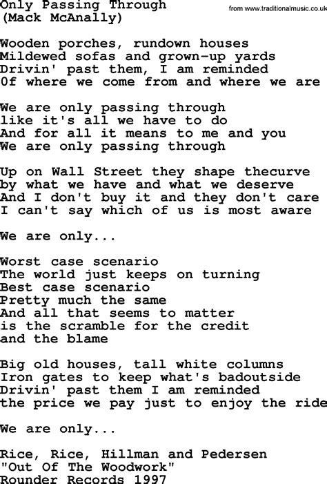 Only Passing Through By The Byrds Lyrics With Pdf