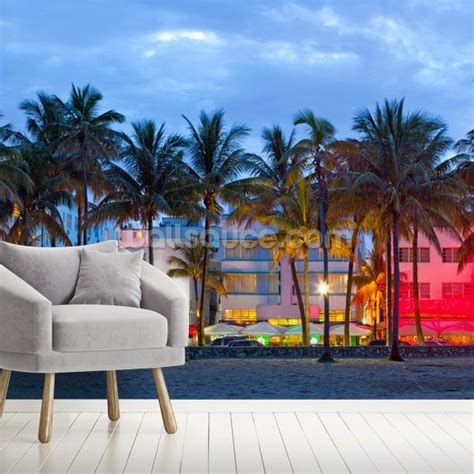 Miami Beach With Palm Trees Wallpaper Mural Wallsauce Uk