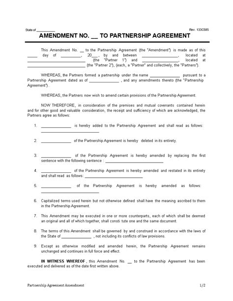 Partnership Agreement Amendment Template