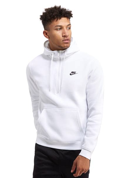 Nike Cotton Club Half Zip Hoody In White For Men Lyst