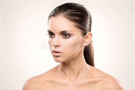 Beauty Portrait Of Girl With Nude Make Up Stock Photo Image Of