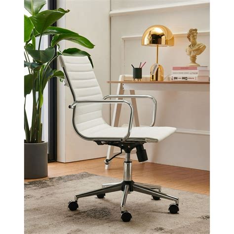 Luxmod Mid Back Home Office Desk Chair Task Chair With Armrest Swivel Chair In Durable Vegan