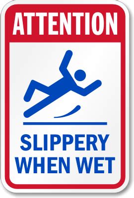 Attention Slippery When Wet Warning Pool Sign Sku K