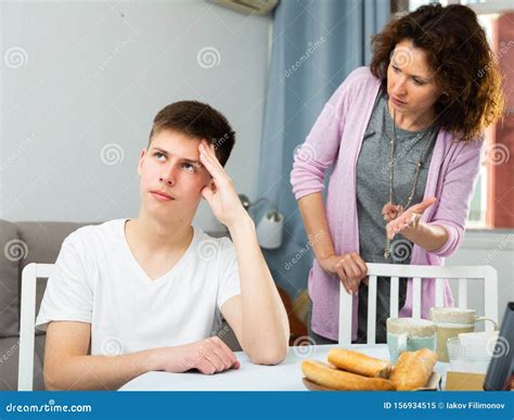 Worried Mother Talking To Son Stock Image Image Of Attention People