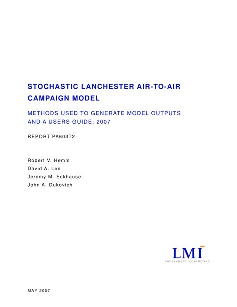 Pdf Stochastic Lanchester Air To Air Campaign Model Methods Used To