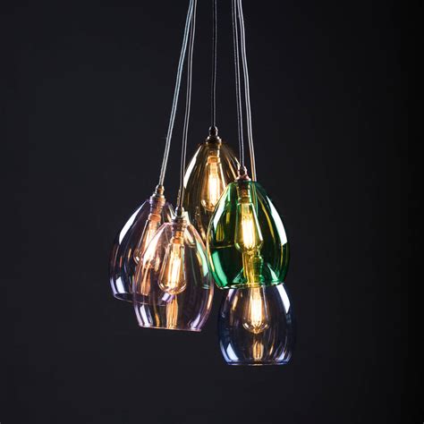 five way coloured glass mid cluster pendant light by glow lighting