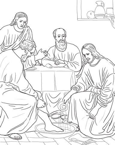Jesus washes the disciples feet coloring page. Jezus myje stopy uczniom Kolorowanka | Bible coloring ...