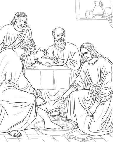 Jesus washes feet coloring page. Jezus myje stopy uczniom Kolorowanka | Bible coloring ...