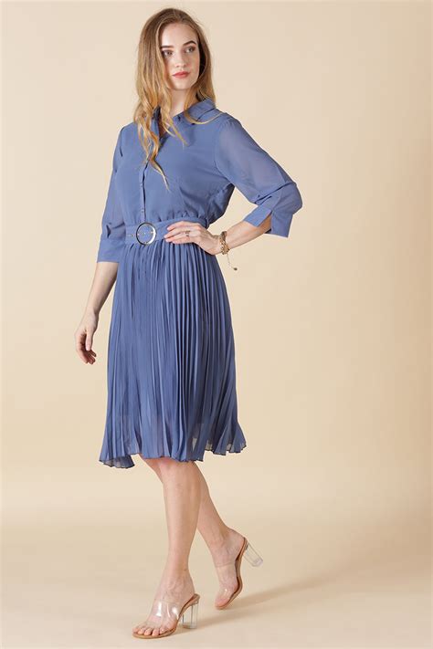 Buy Gipsy Solid Blue 34th Sleeve Georgette Dress Gipsy Online