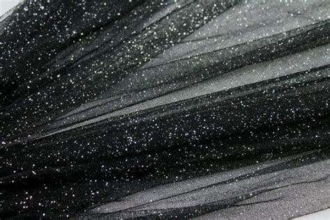 Quality Fabric Soft Silk French Tulle Black Silver Glitter
