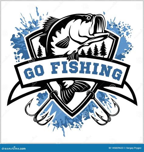 Fishing Logo Bass Fish With Club Emblem Fishing Theme Vector