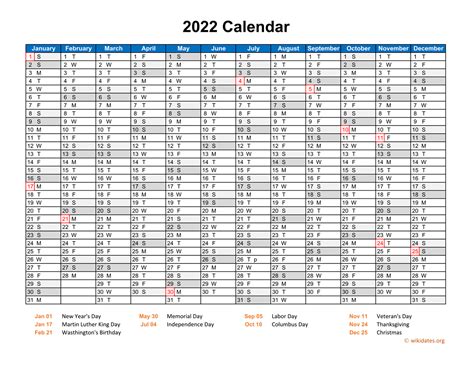 2022 Calendar Horizontal One Page