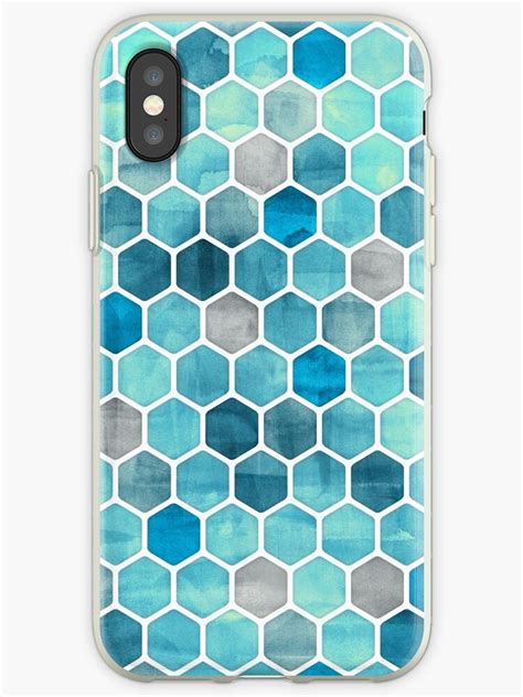 Blue Ink Watercolor Hexagon Pattern Iphone Cases And Covers By