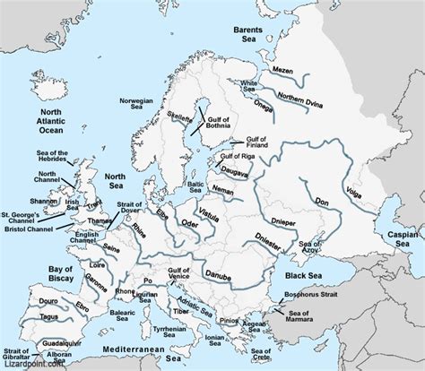 European Rivers And Bodies Of Water Map