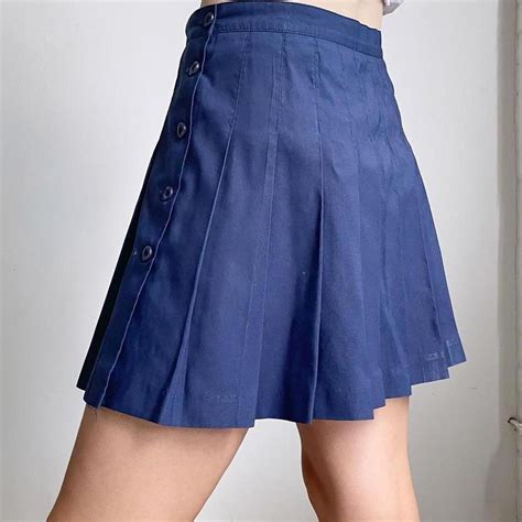 90s Vintage Pleated Tennis Skirt Navy Blue By Depop