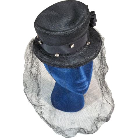 Outstanding Gage 1930s Black Top Hat Tilt Topper Vintage Hat With Veil