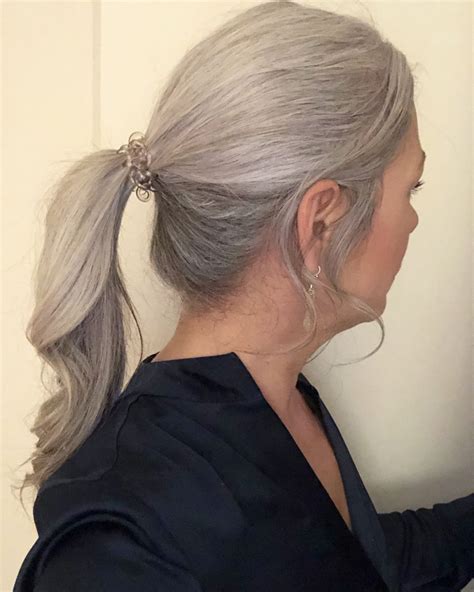 Long Grey Pony Tail Ponytail Going Gray Hair A