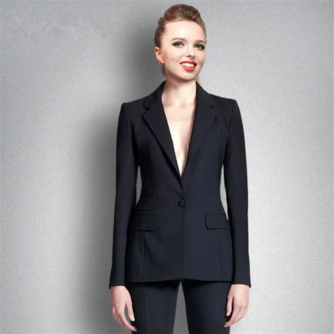 Black One Button Office Uniform Designs Women Trouser Suit Ladies