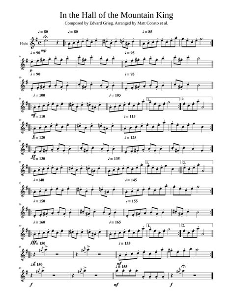 In The Hall Of The Mountain King Sheet Music For Flute Solo