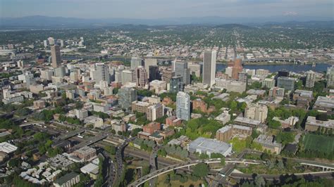 5K stock footage aerial video fly by Downtown Portland buildings and ...