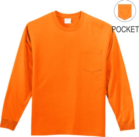 Safety Orange Long Sleeve T-Shirt with Pocket - 50/50 Cotton/Poly png image