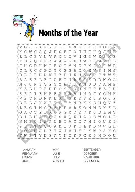 Word Search Months Of The Year Esl Worksheet By Lucka20