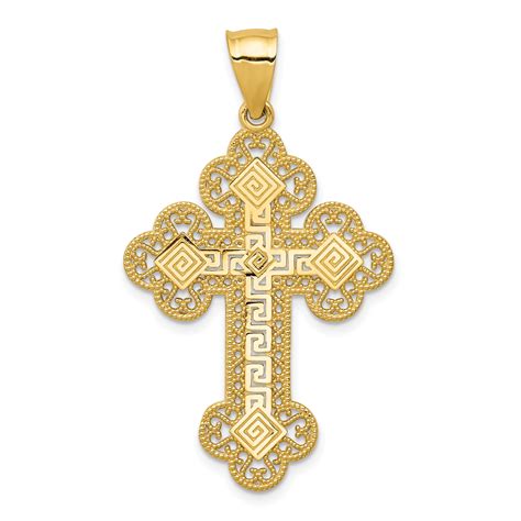 14k Yellow Gold Greek Filigree Cross Pendant Charm Ebay