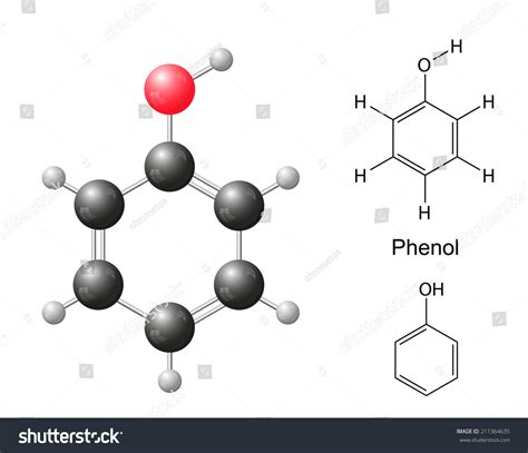 Structural Chemical Formulas Model Phenol Molecule Illustration De
