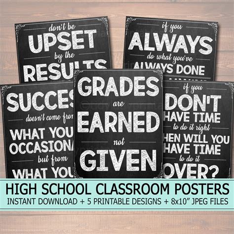 Printable Chalkboard Poster Set Middle High School Classroom Etsy