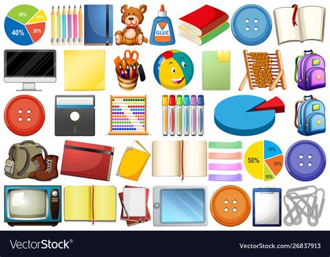 Assorted Office Home And School Related Objects Vector Image