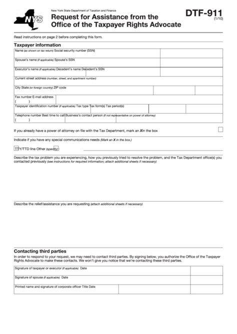 Form Dtf 911 Request For Assistance From The Office Of The Taxpayer