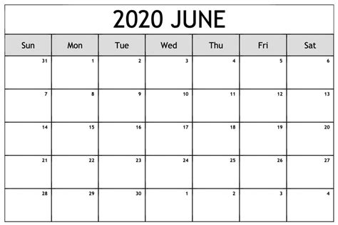 Monthly June 2020 Calendar Printable Free Printable Calendar