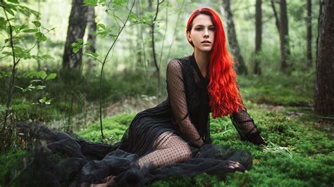 Wallpaper Igor Kondukov Women Redhead Dyed Hair Long Hair Wavy Hair Looking At Viewer