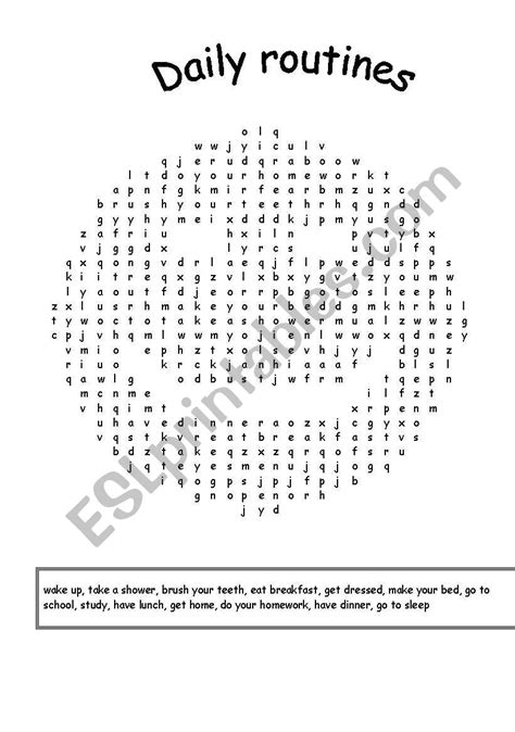 English Worksheets Daily Routines Wordsearch