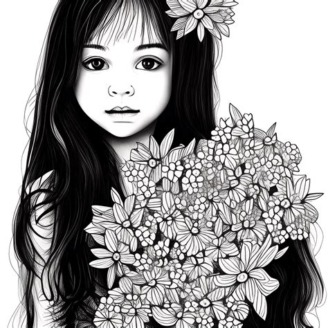 Girl Holding Flowers Painting · Creative Fabrica