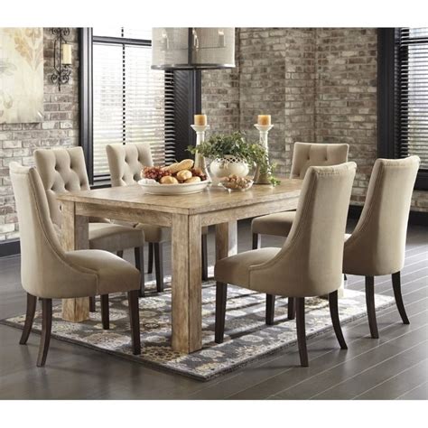 Ashley north shore dining room set. Ashley Mestler 7 Piece Upholstered Dining Set in Bisque and Brown - D540-225-202x6-PKG