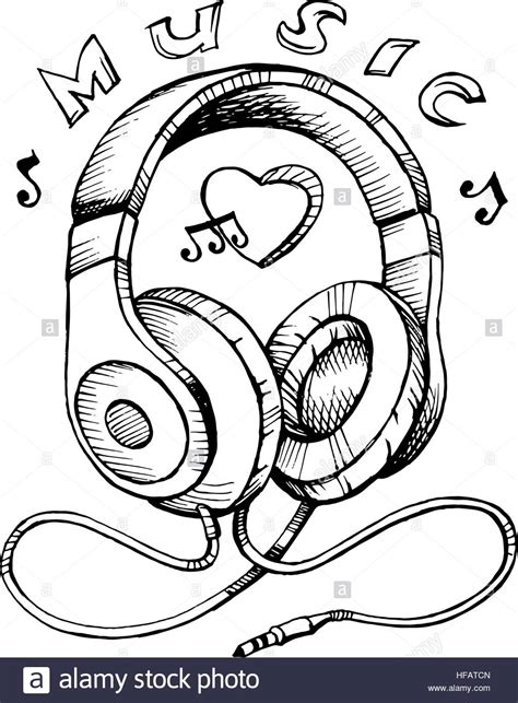 Headphones Sketch Vector Illustration With Musical Notes